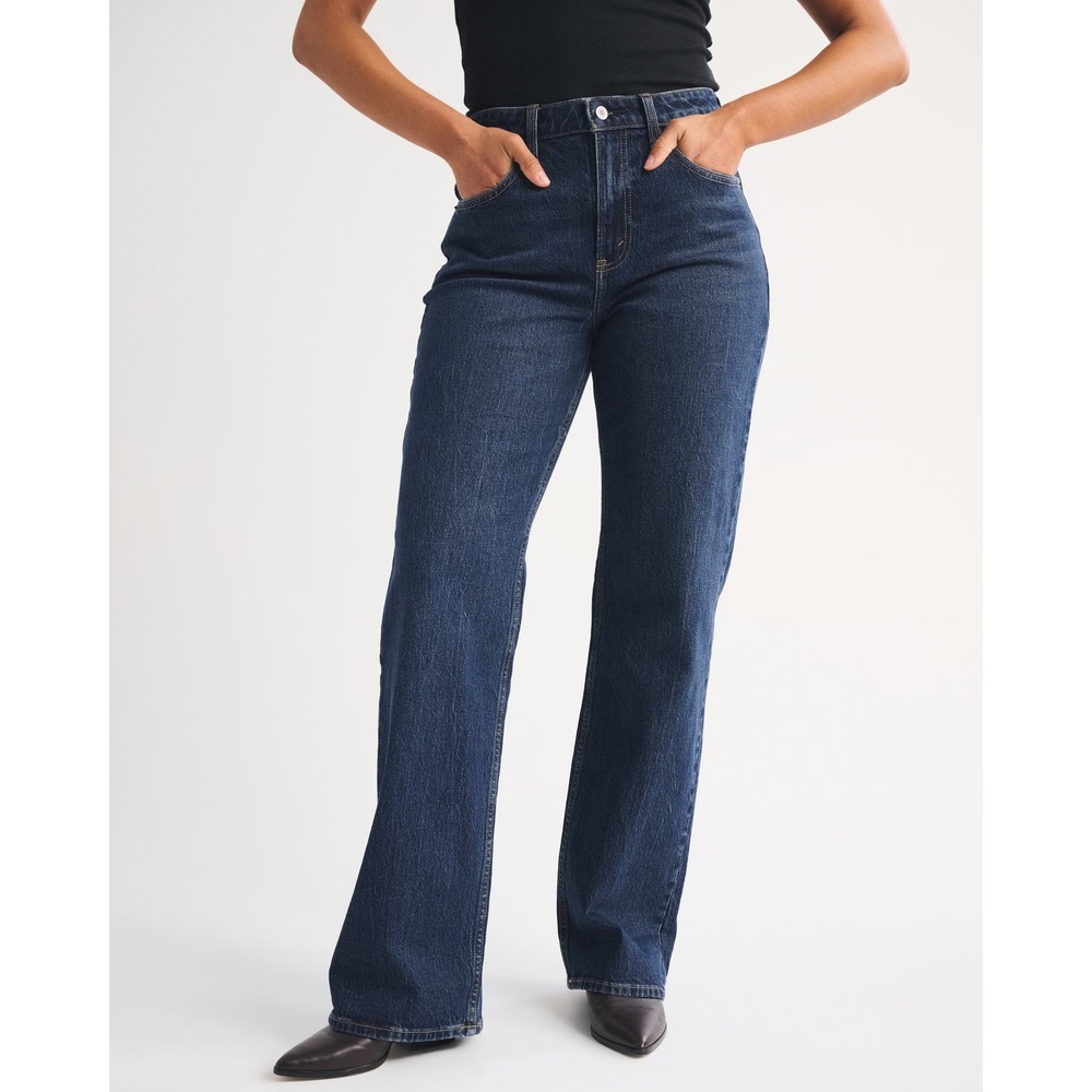 Abercrombie & Fitch Curve Love High Rise 90s Relaxed Jean Dark Wash 32 Regular
